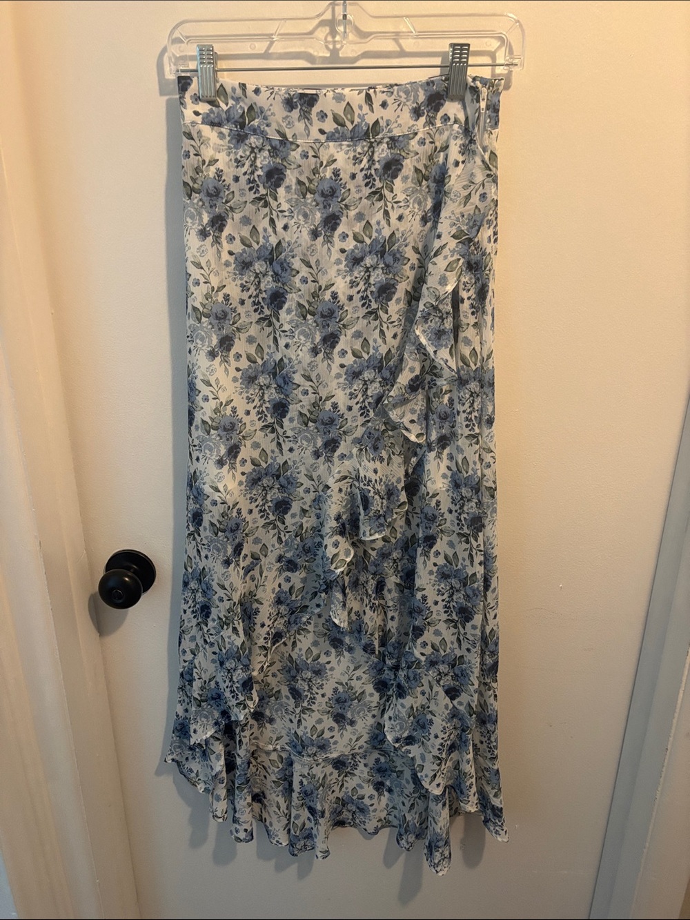 miami White and Blue Floral Maxi Skirt